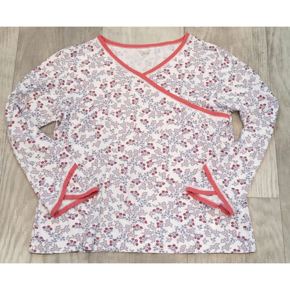 Garnet Hill Size S Asian Wrap Floral Organic Cotton Pajama Top Lounge Sleepwear